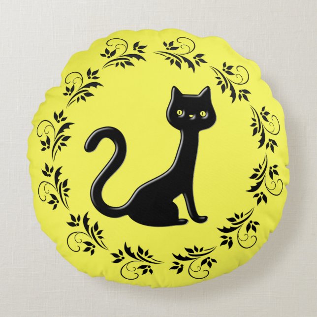 Black Kittens Cartoon 8 Rundes Kissen (Vorderseite)