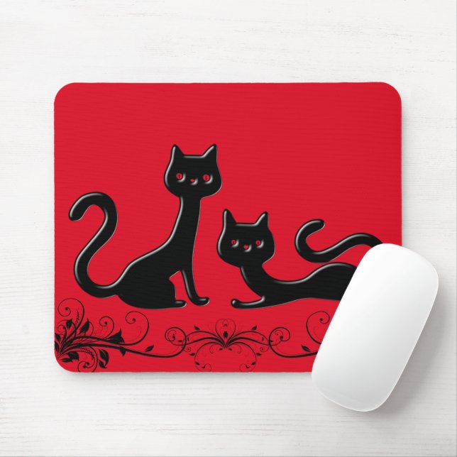 Black Kittens Cartoon III Mousepad (Mit Mouse)