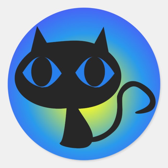 Black Kitty Blue Gradient Runder Aufkleber (Vorderseite)
