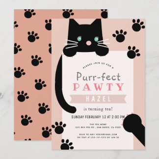Black Kitty Cat Girl Pink Geburtstag Einladung