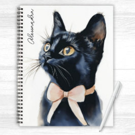 Black Kitty Cat in Peach Bow Personalisiert Notizbuch