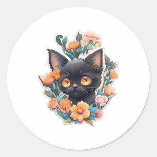 Black Kitty Cat Kitten Neko Runder Aufkleber