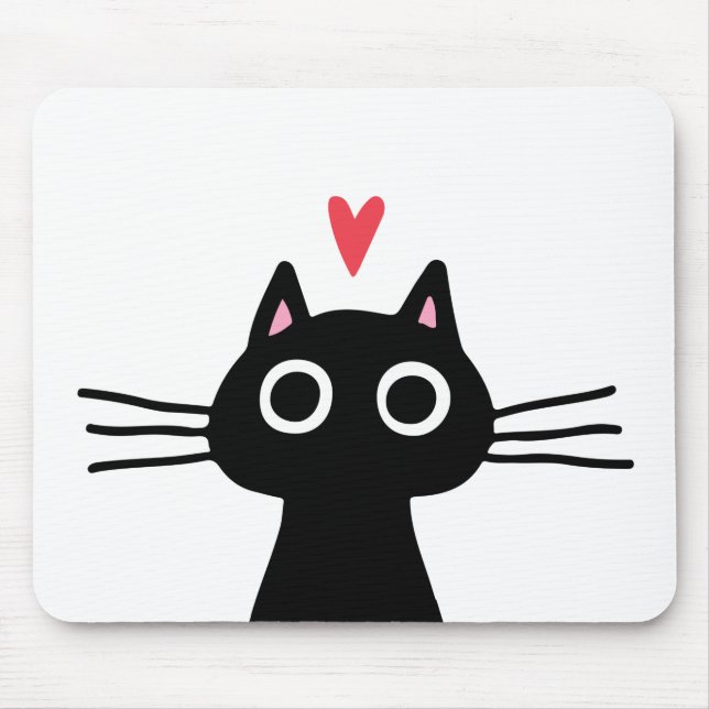 Black Kitty Cat mit Valentinherz Mousepad (Vorne)