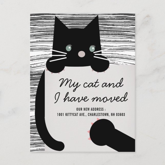 Black Kitty Chat White Moving Faire-part (Devant)