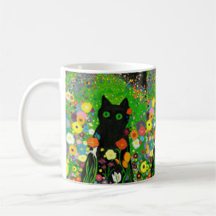 Black Kitty Floral Tasse
