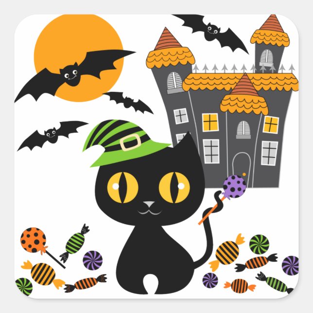 Black Kitty Halloween Stickers (Vorderseite)