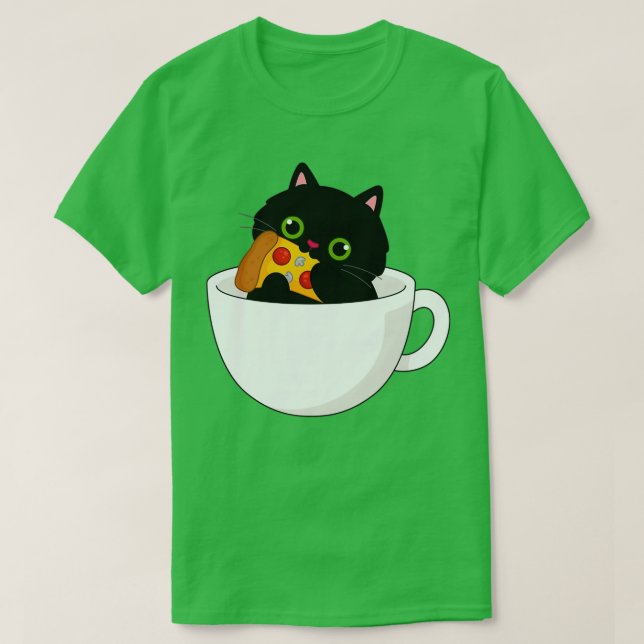 Black Kitty in Tee Cup Nom Nom auf Pizza (Design vorne)
