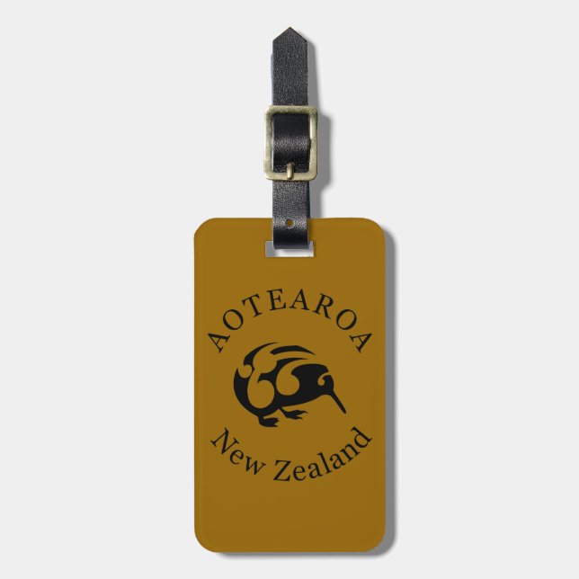 Black KIWI mit Koru Gepäckanhänger (Vorderseite vertikal)