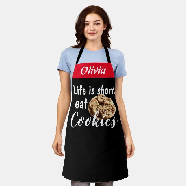 Black Koch Life ist Kurz Essen Cookies Personalisi Schürze (Getragen)