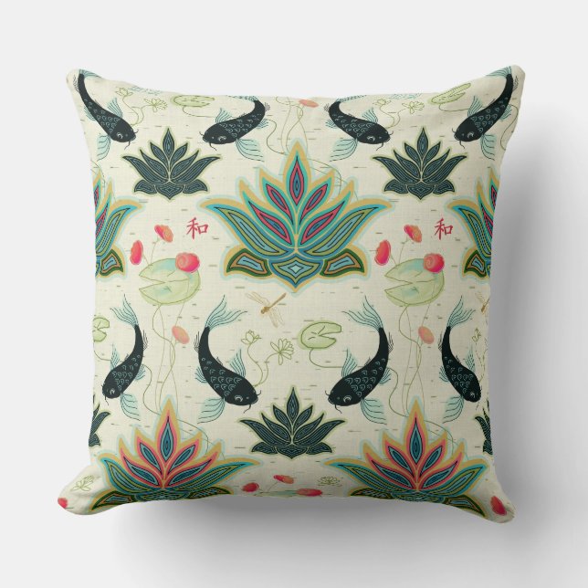 Black Koi Reimagined Damask Pillow Kissen (Vorderseite)
