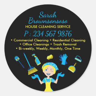 Black Kommerziell Janitorial Maid House Cleaner Runder Aufkleber