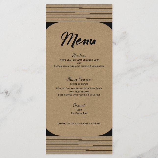 Black Kraft Minimal Moderne Lines Wedding Menu Menükarte (Vorderseite)