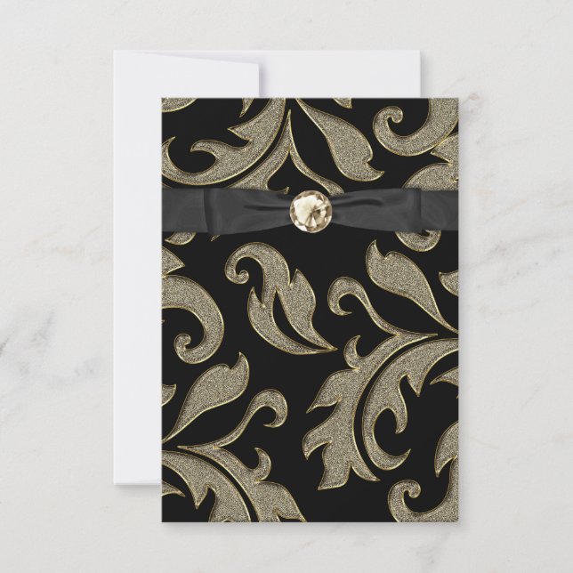 Black Krawatte Black Gold Damask Party Einladung U (Vorderseite)