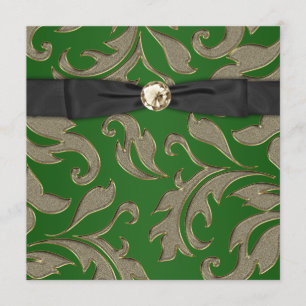 Black Krawatte Black Gold Green Damask Party Einla Einladung