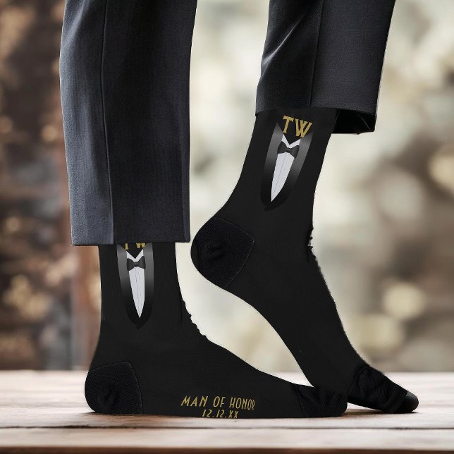 Black Krawatte Gatsby Man of Ehre Funny Tuxedo Wed Socken (Classy Tuxedo socks for your Man of Honor or any member of your wedding party. Just add their name)
