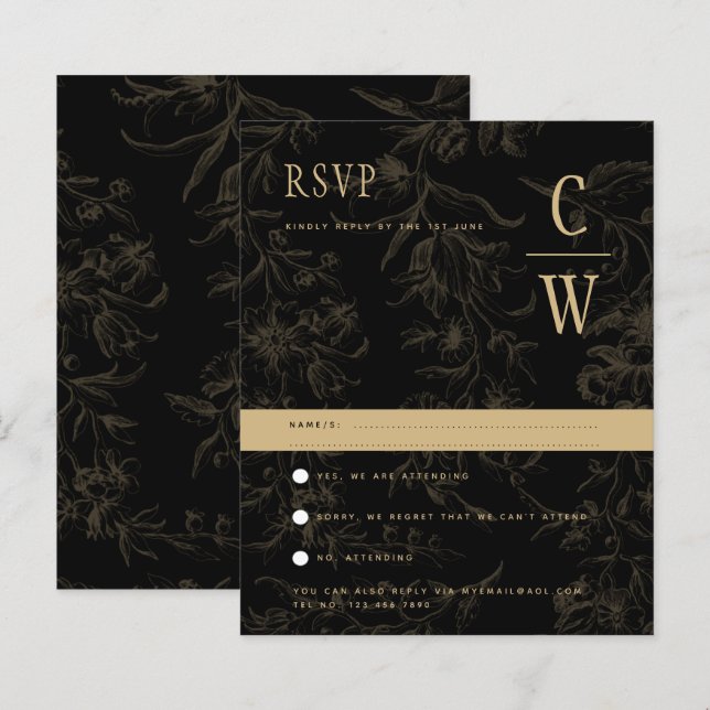 Black Krawatte Hochzeitthema Vintag Gold Damask (Vorne/Hinten)