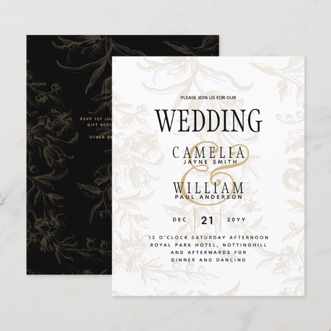 Black Krawatte Hochzeitthema Vintag Gold Damask (Vorne/Hinten)