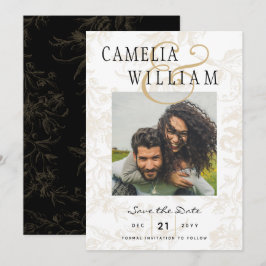 Black Krawatte Hochzeitthema Vintag Gold Damask Einladung