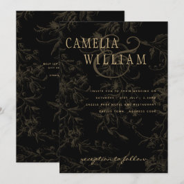 Black Krawatte Hochzeitthema Vintag Gold Damask Einladung