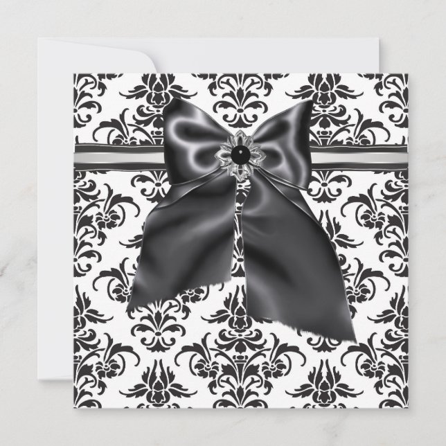 Black Krawatte Party Black Damask Party Einladung (Vorderseite)