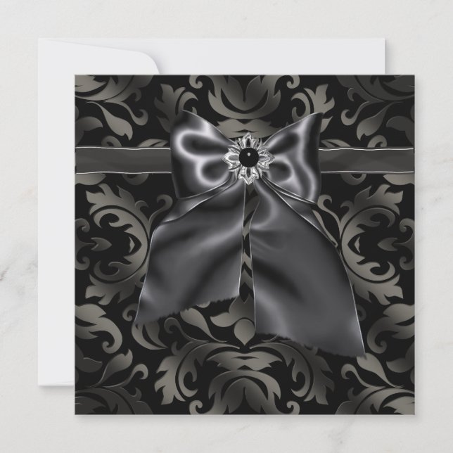 Black Krawatte Party Black Damask Party Einladung (Vorderseite)