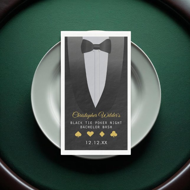 Black Krawatte Poker Night Bachelor Party Serviette (A tuxedo paper guest towel - it’s perfect for a classy bachelor night with a casino twist.)