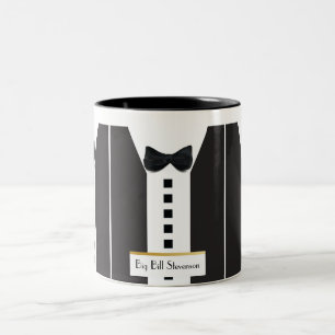 Black Krawatte Tuxedo 🎩 Funny Office Monogram Zweifarbige Tasse
