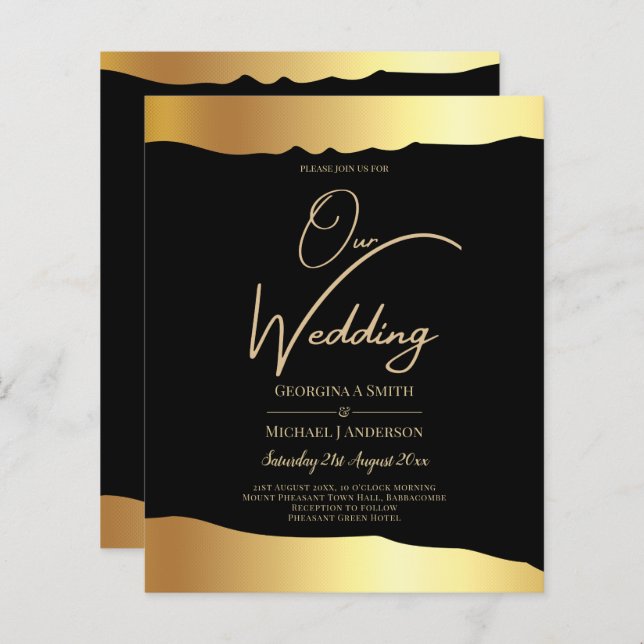 Black Krawatte Wedding Gold Foil Script Elegantes  (Vorne/Hinten)