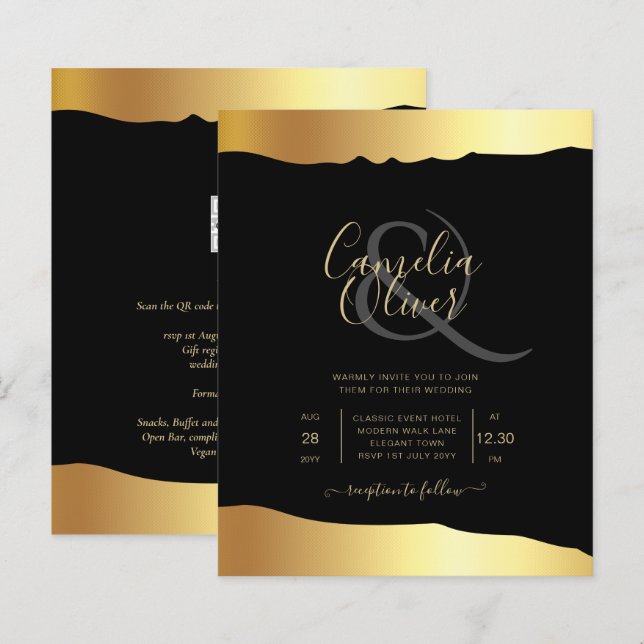Black Krawatte Wedding Gold Foil Script Elegantes  (Vorne/Hinten)
