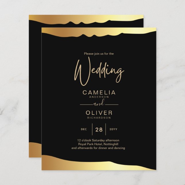Black Krawatte Wedding Gold Foil Script Elegantes  (Vorne/Hinten)
