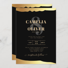 Black Krawatte Wedding Gold Foil Script Elegantes  Einladung