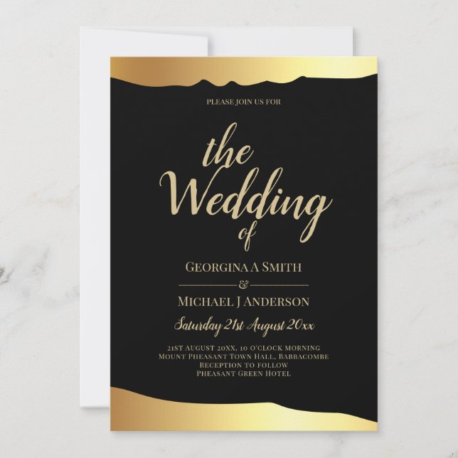 Black Krawatte Wedding Gold Foil Script Elegantes  Einladung (Vorderseite)