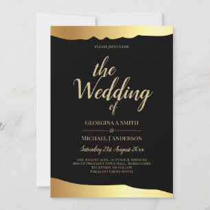 Black Krawatte Wedding Gold Foil Script Elegantes  Einladung