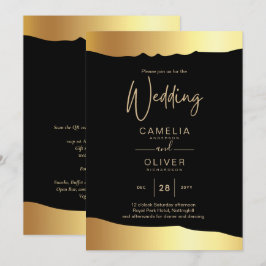 Black Krawatte Wedding Gold Foil Script Elegantes  Einladung