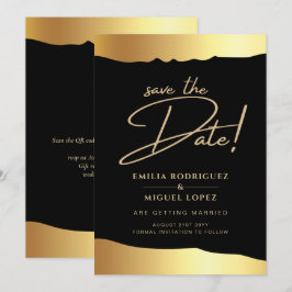 Black Krawatte Wedding Gold Foil Script Elegantes  Einladung