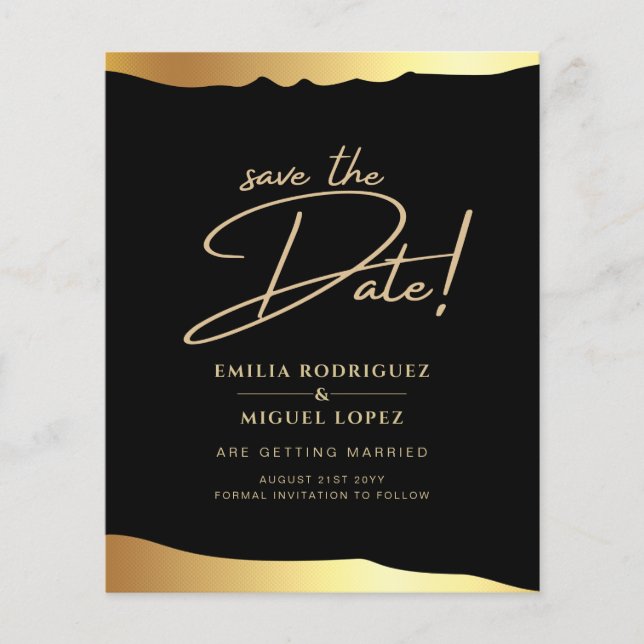 Black Krawatte Wedding Gold Foil Script Elegantes  Flyer (Vorne)