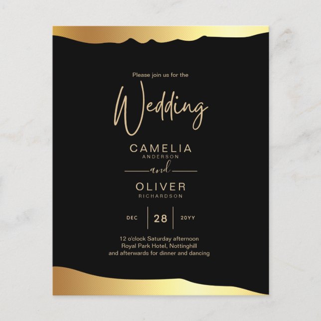 Black Krawatte Wedding Gold Foil Script Elegantes  Flyer (Vorne)