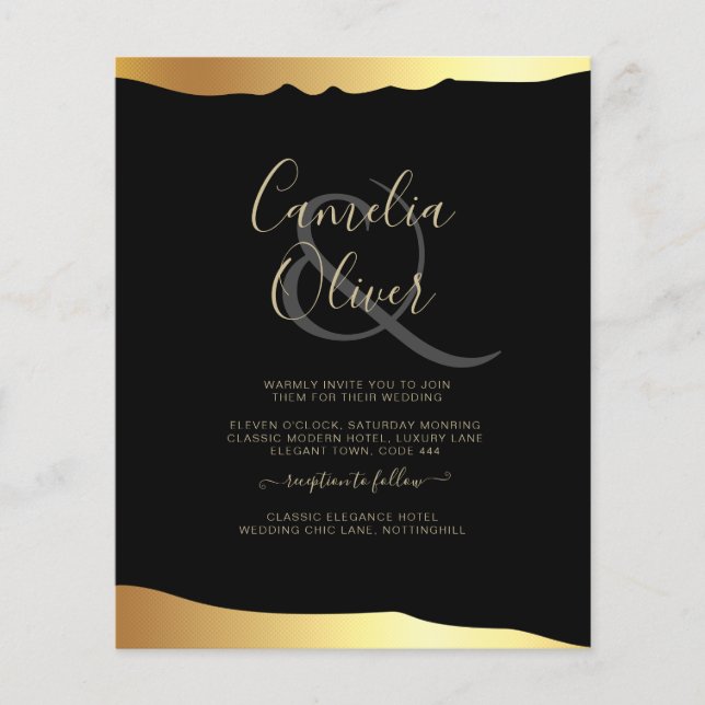 Black Krawatte Wedding Gold Foil Script Elegantes  Flyer (Vorne)