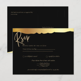 Black Krawatte Wedding Gold Foil Script Elegantes  Postkarte