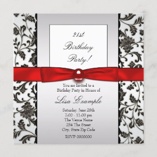 Black Krawatten Damask Womans Birthday Party Einladung
