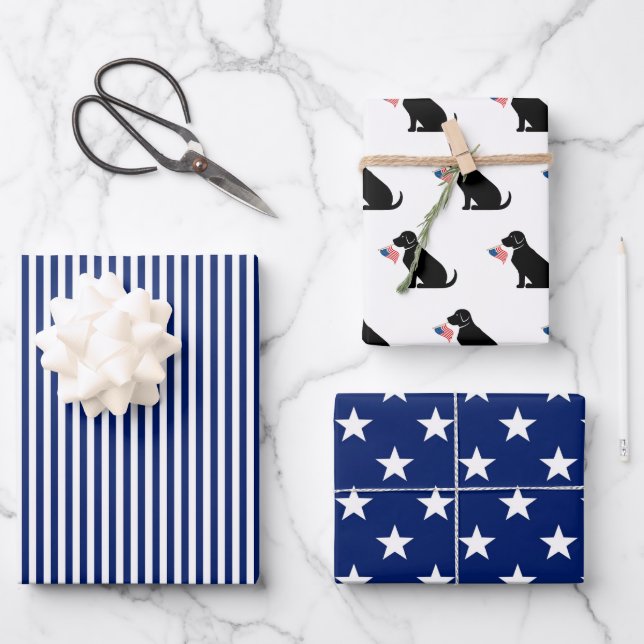 Black Lab American Flag USA Preppy Dog Fun Geschenkpapier Set (Vorderseite)