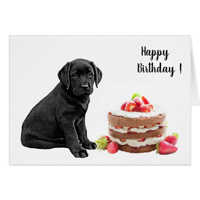 Black Lab Birthday Card - Dog Cake Birthday (Vorderseite (Horizontal))