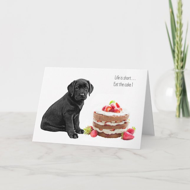 Black Lab Birthday Card - Dog Cake Birthday Karte (Vorderseite)