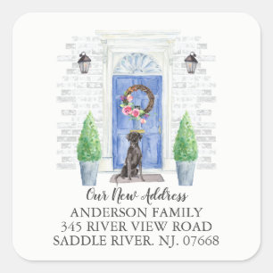 Black Lab Blue Door New Address Étiquette Sticker