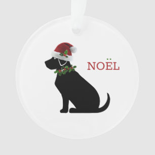 Black Lab Chien Noël Santa Hat Holly Noel Texte