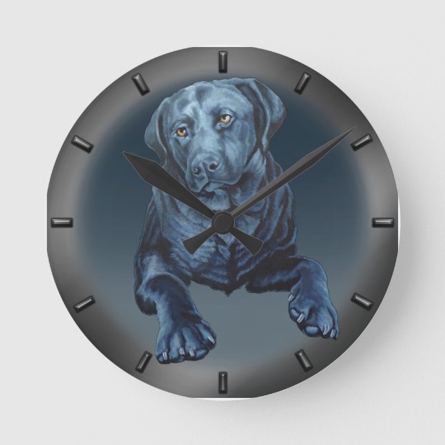 Black Lab Clock Labrador Retriever Wall Clock Runde Wanduhr (Vorderseite)