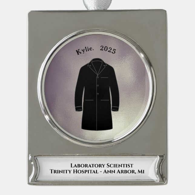 Black Lab Coat Ceremony Keepsake Scientist Banner-Ornament Silber (Vorderseite)
