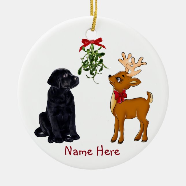 Black Lab et Reindeer Ornement de Noël (Devant)