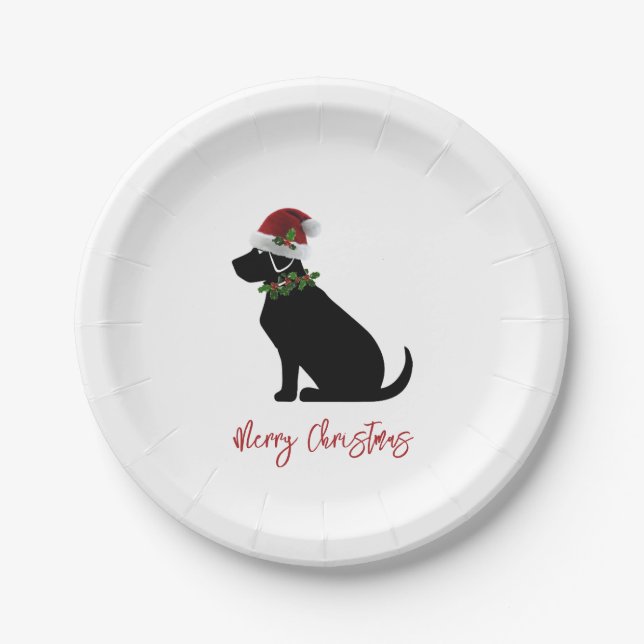 Black Lab Frohe Weihnachts-Weihnachtsmannmütze Hol Pappteller (Vorderseite)