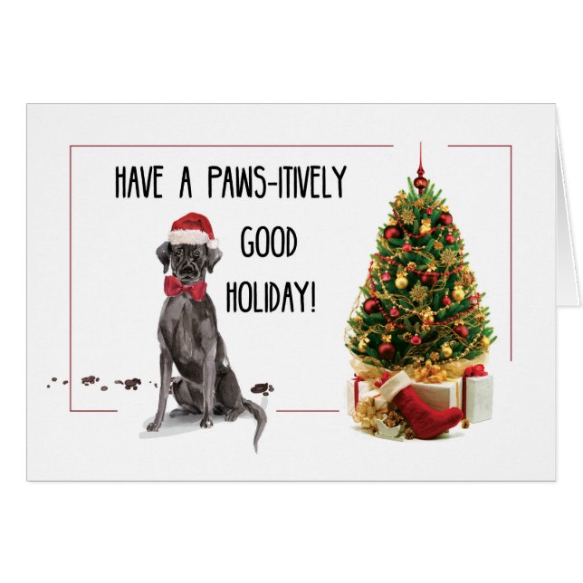Black Lab Funny Christmas Dog and Tree (Vorderseite (Horizontal))